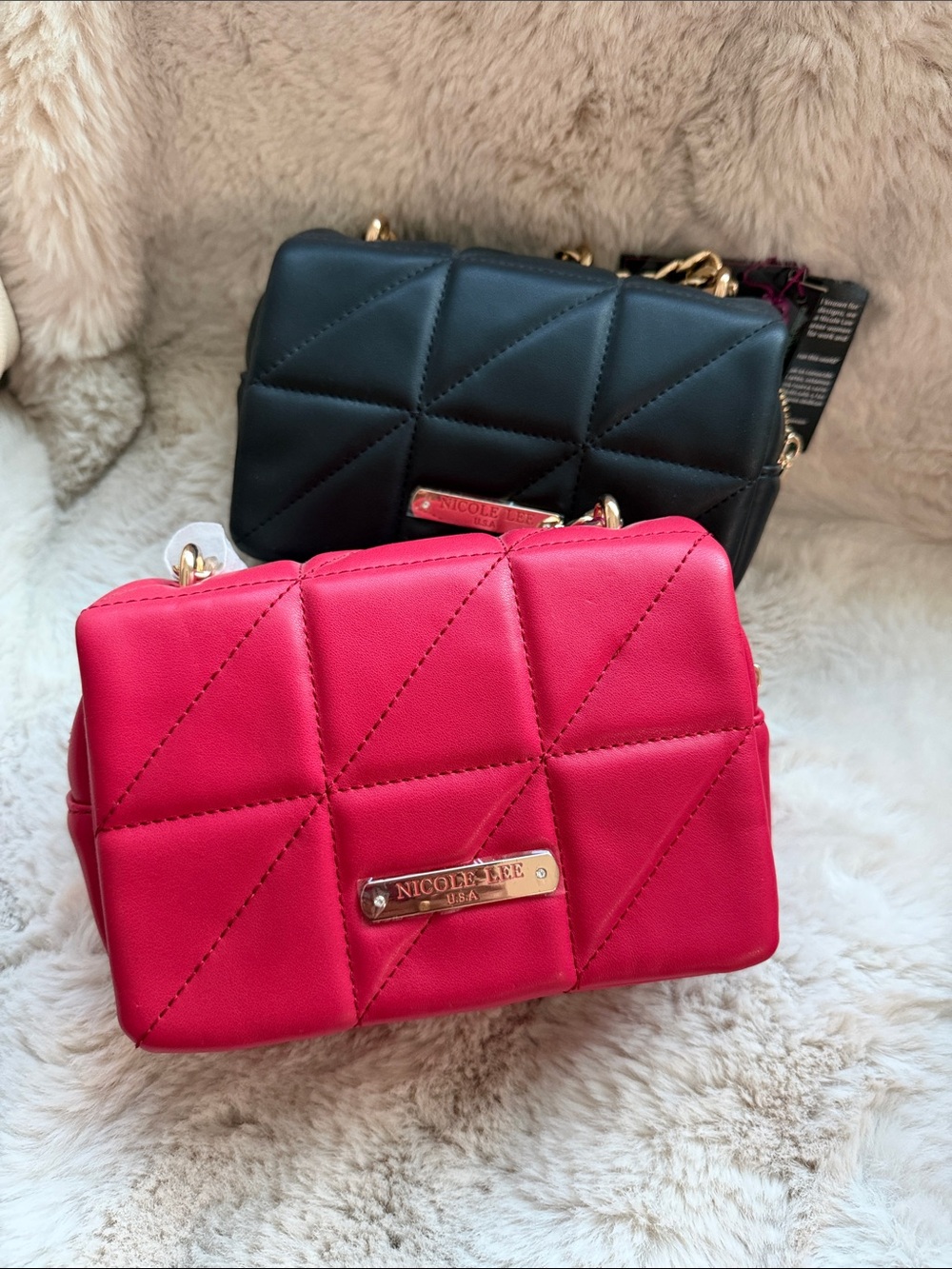 2 Nicole Lee Quilted Crossbody Bag - Pink & Black